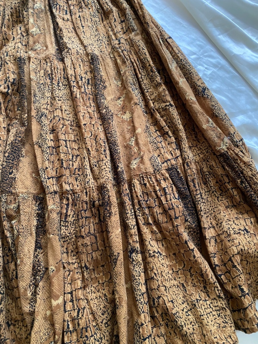 Vintage y2k Phool Brown Snake Python Print Tiered Maxi Skirt Boho Medium - Picture 2 of 7